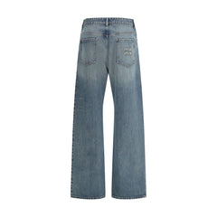 Blue Cotton Straight-Leg Jeans