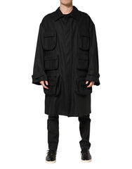 Black Pockets Collared Trench Coat Jacket