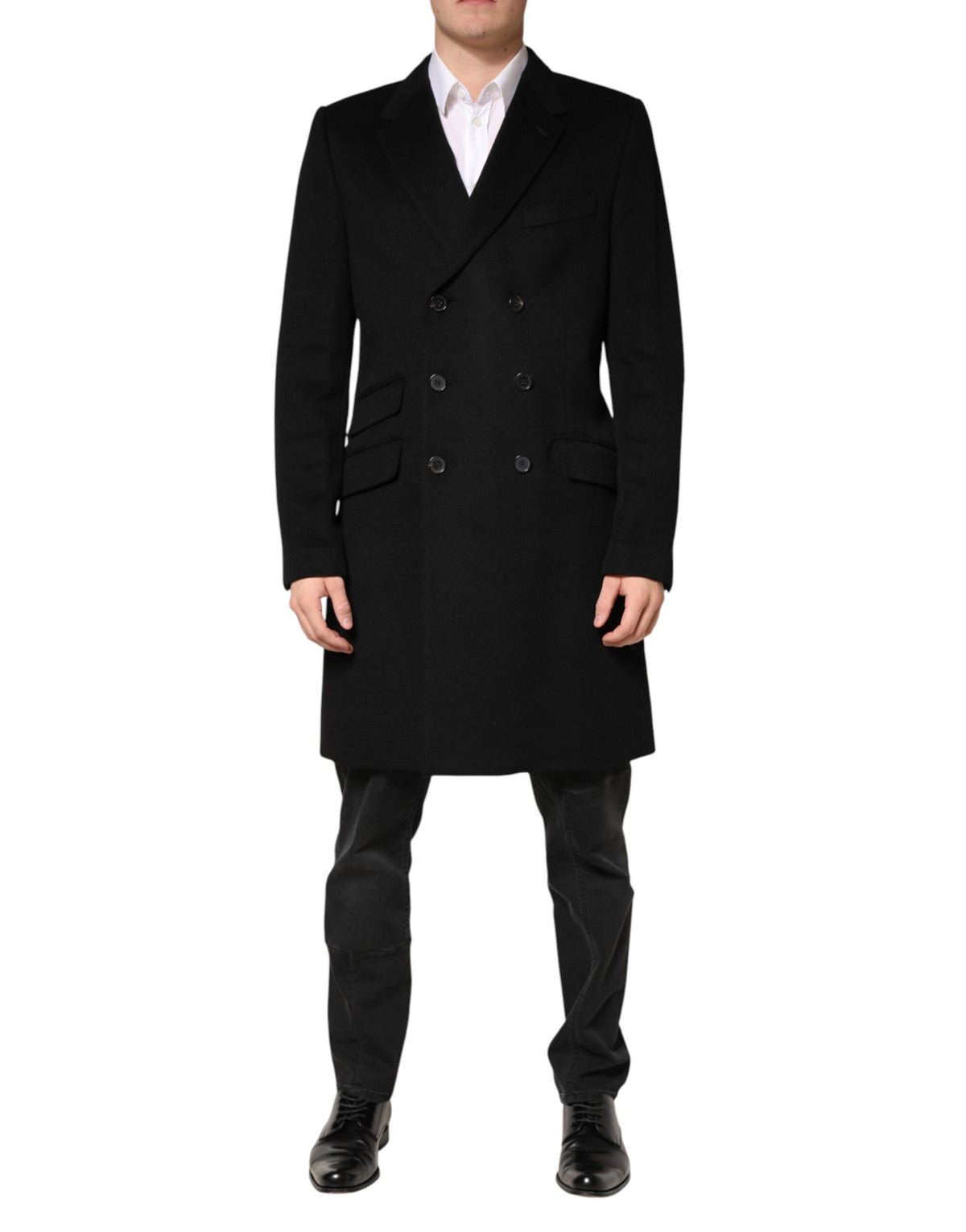 Black Wool Double Breasted TrenchCoat Jacket