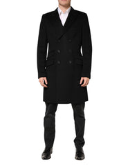 Black Wool Double Breasted TrenchCoat Jacket