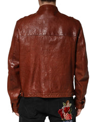 Brown Leather Button Down Men Biker Jacket