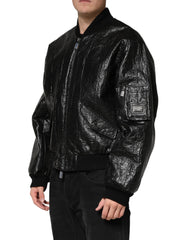 Black Cellulose Leather FullZip Biker Jacket