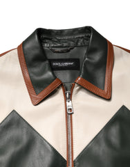 Multicolor Leather Full Zip men Biker Jacket