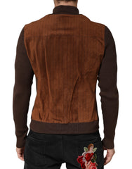 Brown Velvet Calfskin Full Zip Biker Jacket