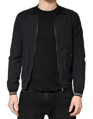 Dark Blue Cotton Full Zip Bomber Men Jacket