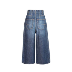 Blue Cotton High-Waisted Jean