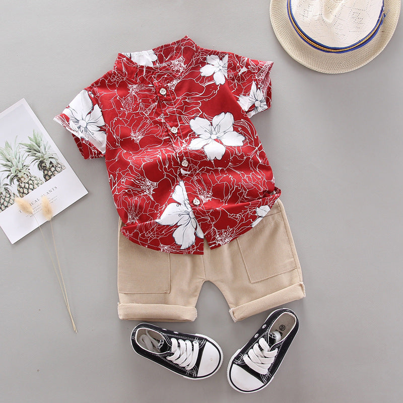 Short Sleeve Shorts Suit Beach Cartoon Full Print