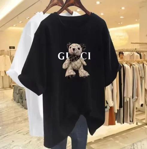 Korean Style Bear Print Casual T-Shirt for Women