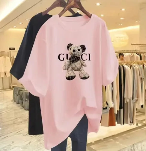 Korean Style Bear Print Casual T-Shirt for Women