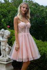 Floral Embroidery Embellished Glitter Mesh Sweetheart Neckline A-Line Homecoming Dress-0
