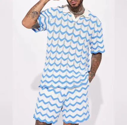 Men's Summer Knit Print Shirt & Shorts Set