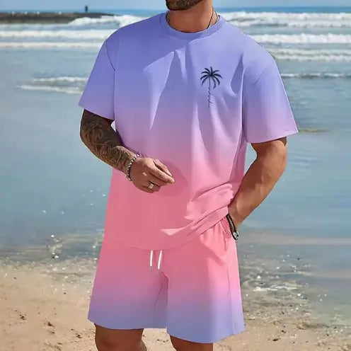 Men's Hawaiian Beach Shirt & Shorts Set