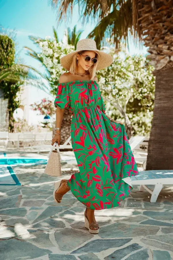 Off Shoulder Sleeve Maxi Dress