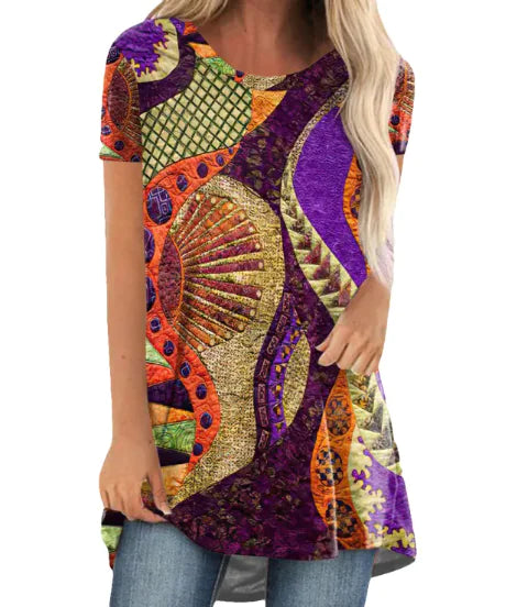 Crew Neck Casual Ethnic Style Vintage Print Short Sleeves T-shirt