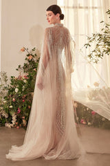 Champagne Art Deco Beaded Gown & Cape-1