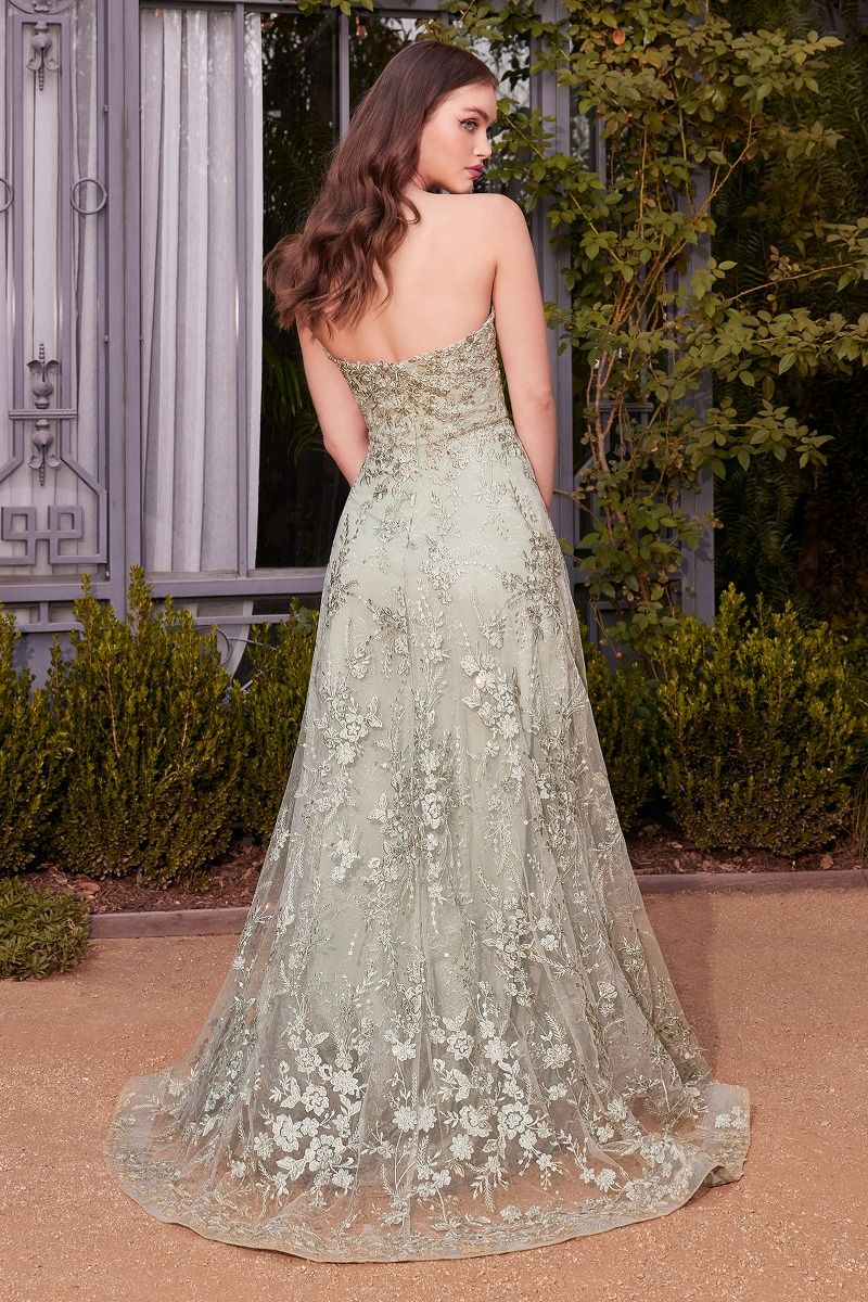 Floral Lace Gown With A Cape-0