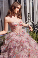 Print Ruffle Corset Gown-1