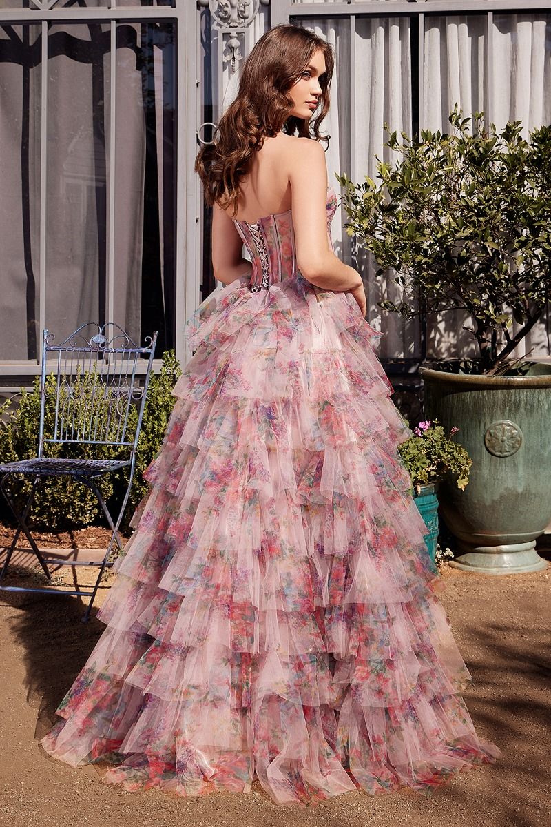 Print Ruffle Corset Gown-2