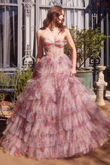 Print Ruffle Corset Gown-0