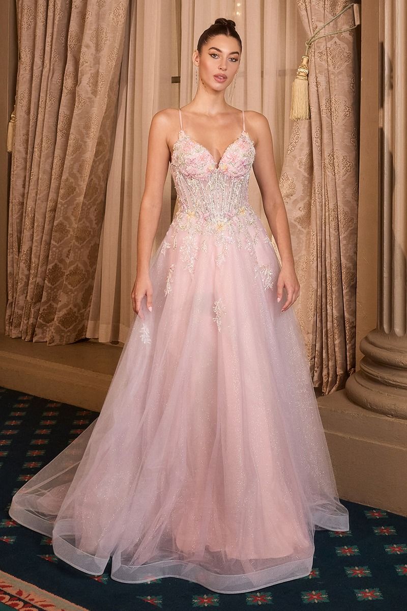 Floral A-Line Layered Glitter Tulle Dress-0