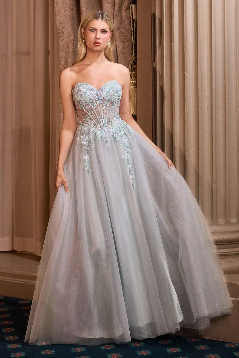 Floral A-Line Layered Glitter Tulle Dress-0