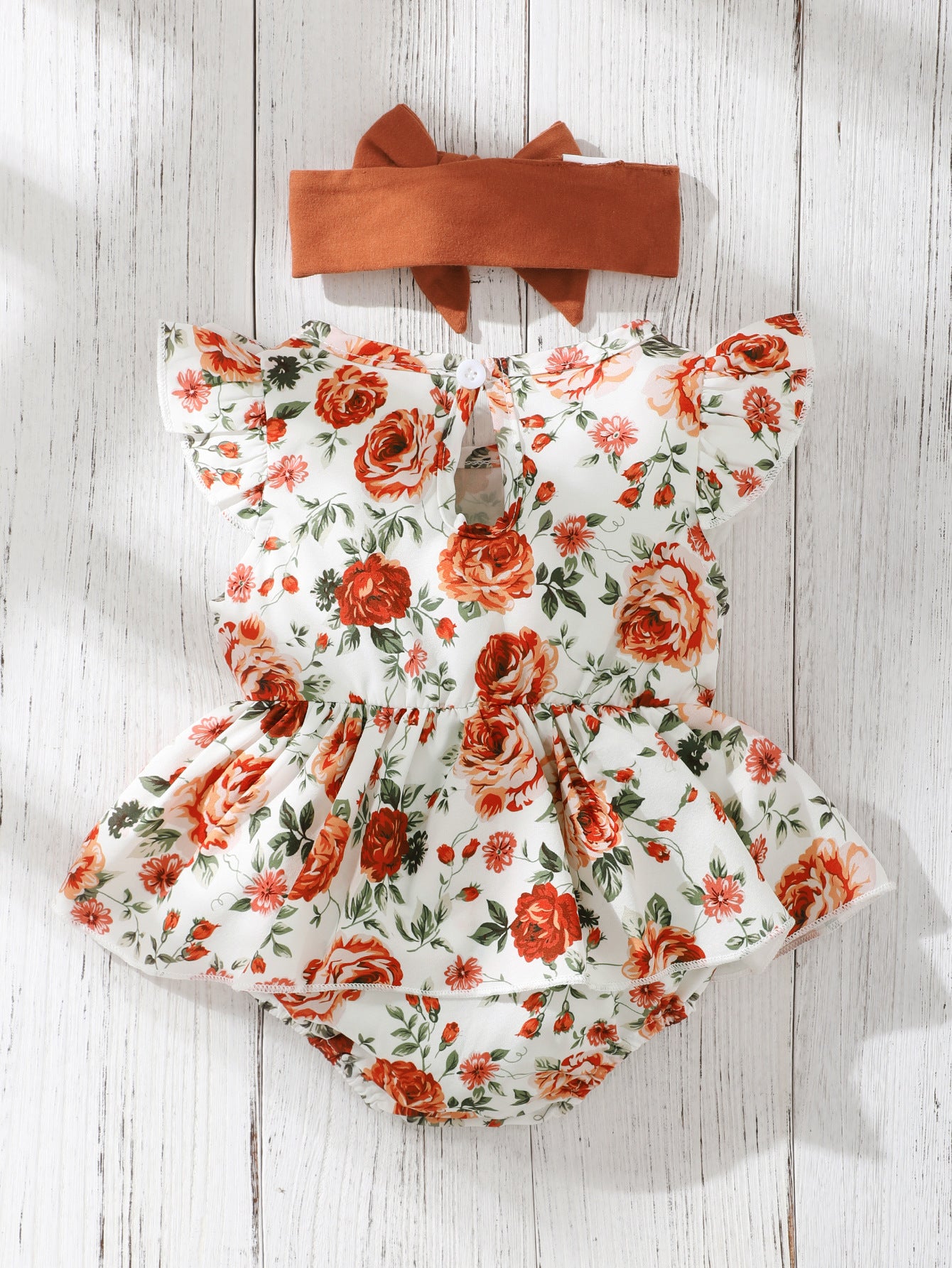 Sleeveless Small Floral Baby Girl Triangle Romper With Headgear