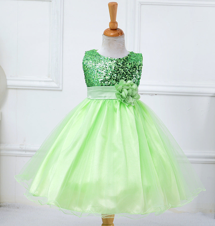 Rose flower bowknot girls dress wedding dress princess