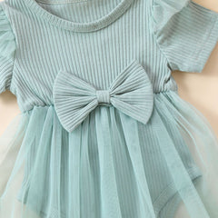 Girls' Multi-color Mesh Flounced Sleeve Short Sleeved Kazakhstan Skirt