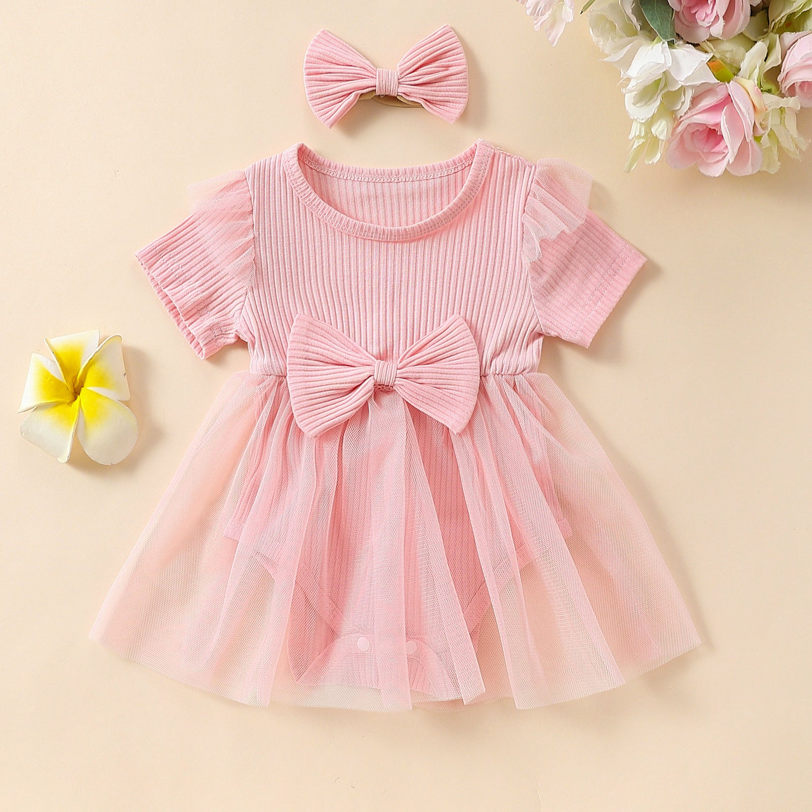 Girls' Multi-color Mesh Flounced Sleeve Short Sleeved Kazakhstan Skirt