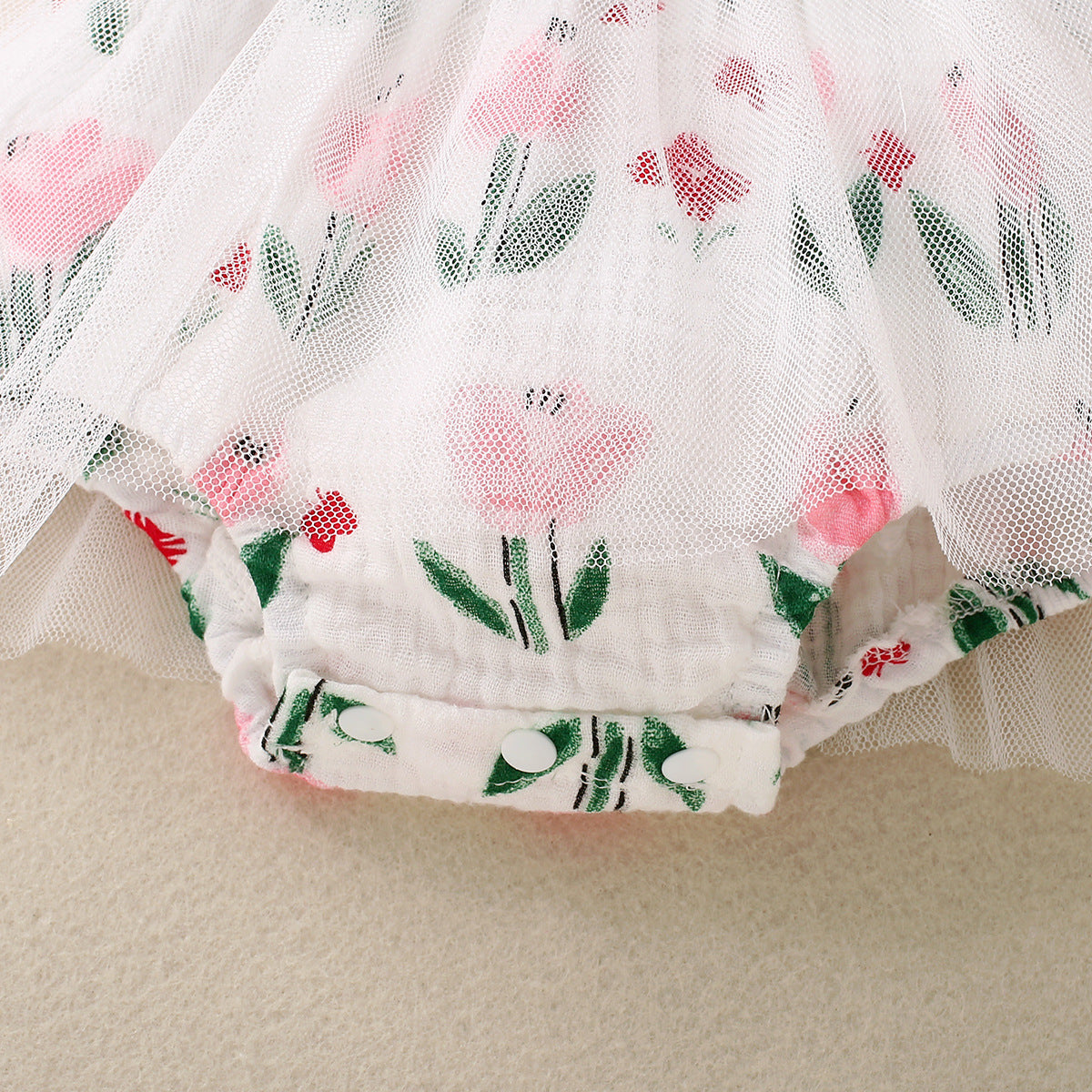 Baby Girl Flower Print Sling Triangle Rompers Tulle Skirt