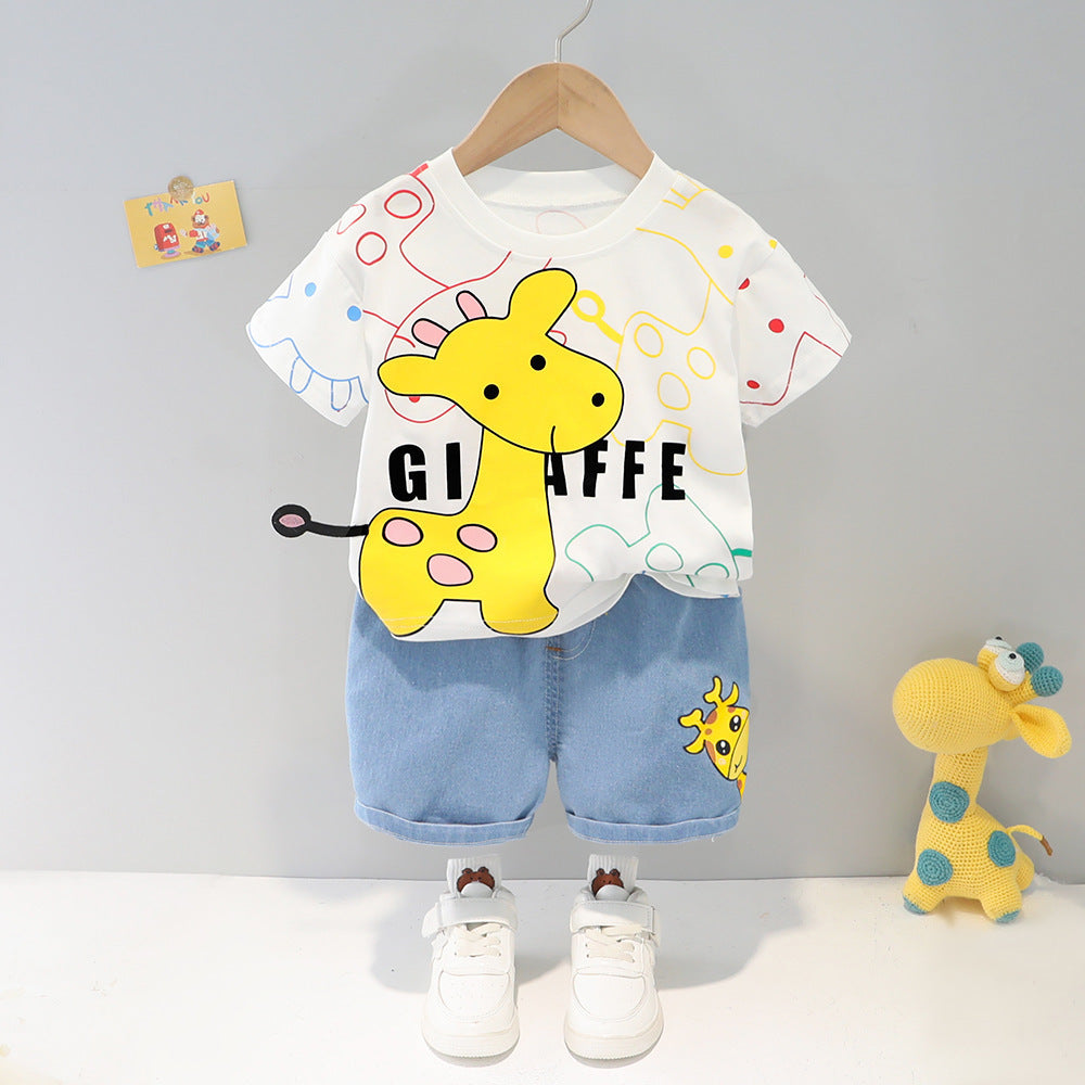 Casual Cute Sika Deer Printed Round Neck