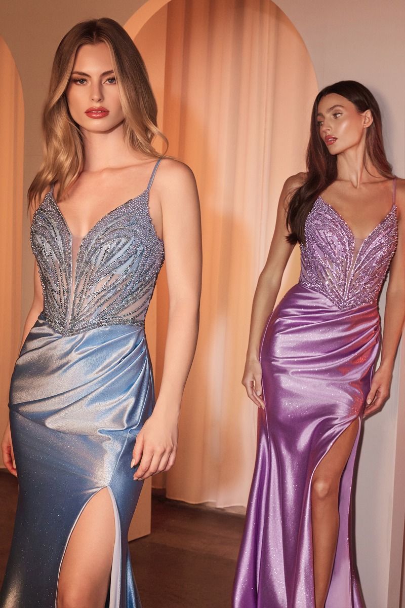 Pearl Embellished Stretch Satin Glimmering Gown-6