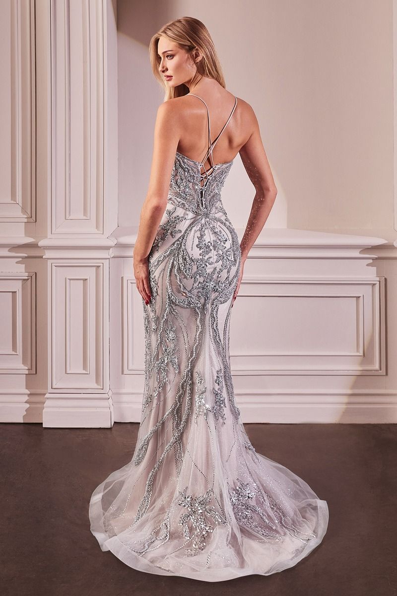 Pearl Embellished Fit & Flare Gown-3
