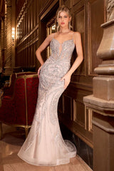 Pearl Embellished Fit & Flare Gown-0