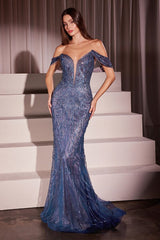 Off The Shoulder Crystal Embellished Gown-0