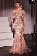 Off The Shoulder Crystal Embellished Gown-1