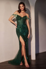 Off The Shoulder Beaded Fitted Gown-3