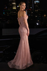 Beaded Off The Shoulder Fit & Flare Gown-1