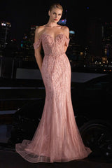 Beaded Off The Shoulder Fit & Flare Gown-0