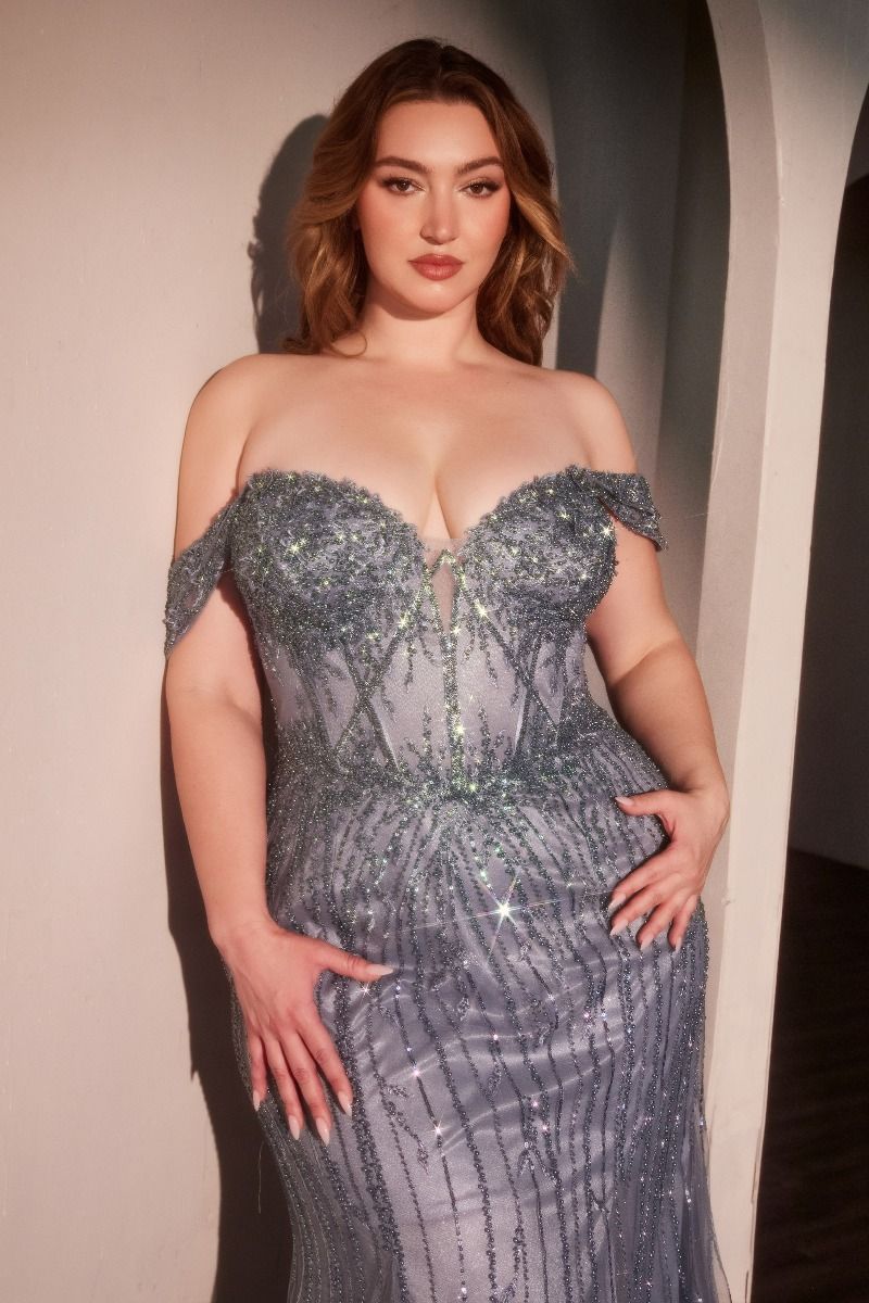 Off The Shoulder Beaded Curve Gown-3