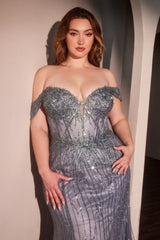 Off The Shoulder Beaded Curve Gown-3