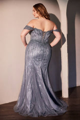 Off The Shoulder Beaded Curve Gown-2