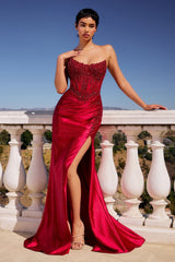 Strapless Fitted Gown With Lace Detailing-1