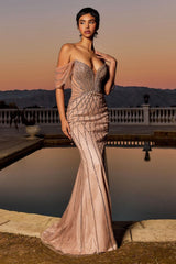 Beaded Off The Shoulder Mermaid Dress-2