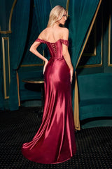 Off The Shoulder Fitted Satin Dress-2