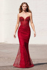 Strapless Sweetheart Fitted Rhinestone Gown-0