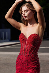 Strapless Sweetheart Fitted Rhinestone Gown-1