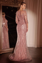 Long Sleeve Sequin Mermaid Gown-2