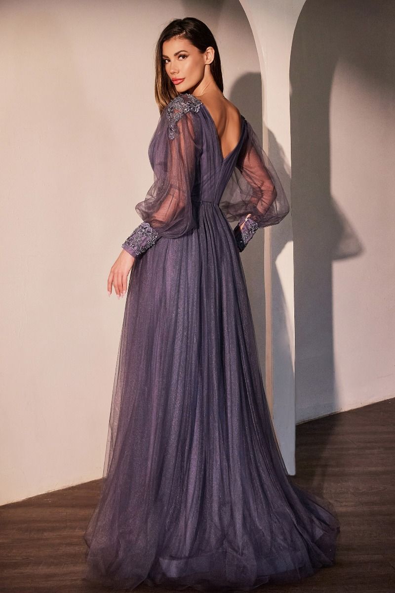 Long Sleeve Purple A-Line Dress-1