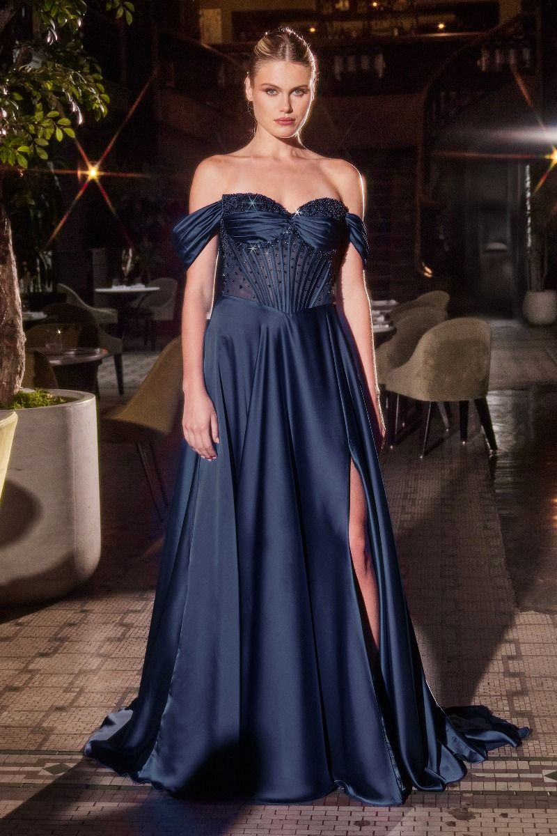 Strapless Beaded Satin A-Line Dress-7